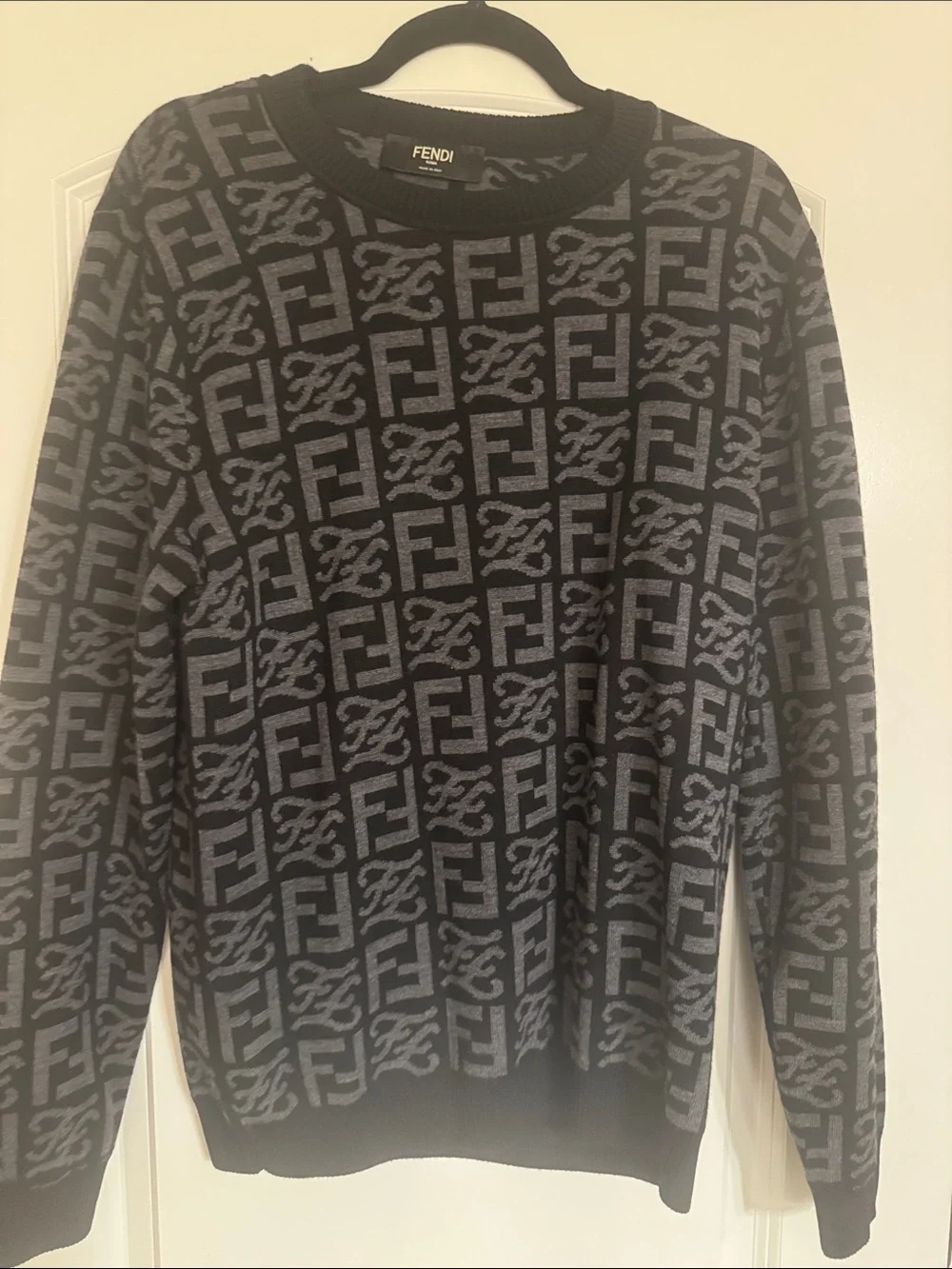 Fendi Men's Black & Gray All-Over FF Logo Crewneck Sweater